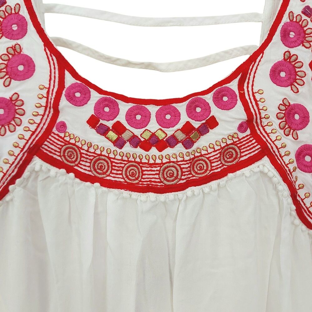 For Cynthia Beachwear Mini Dress Womens XS White Embroidered Bohemian Artsy - Picture 3 of 10